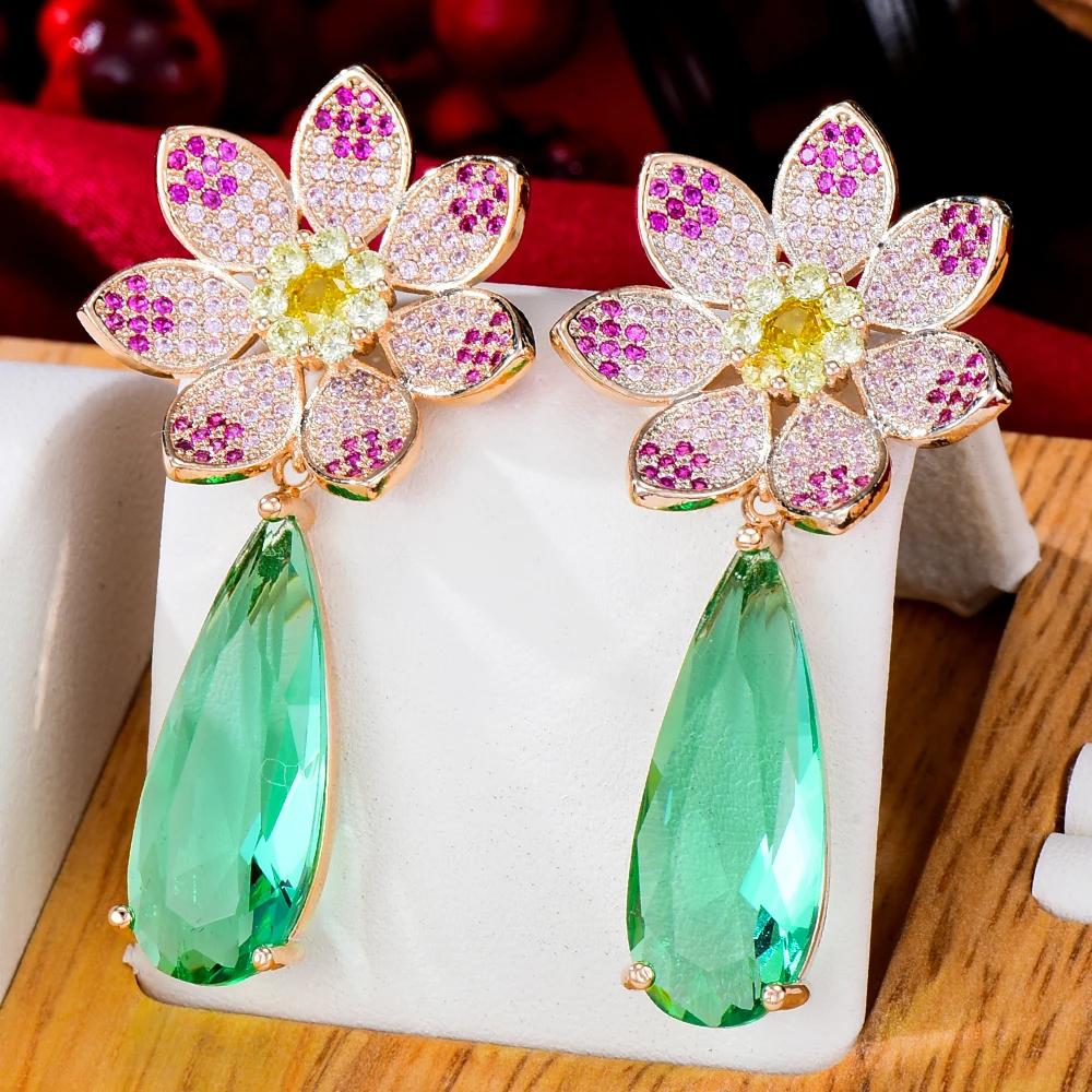

GODKI Fashion street style Lotus Flower Earrings For Women Wedding Party Cubic Zircon Dubai Bridal Earring boucle d'oreille