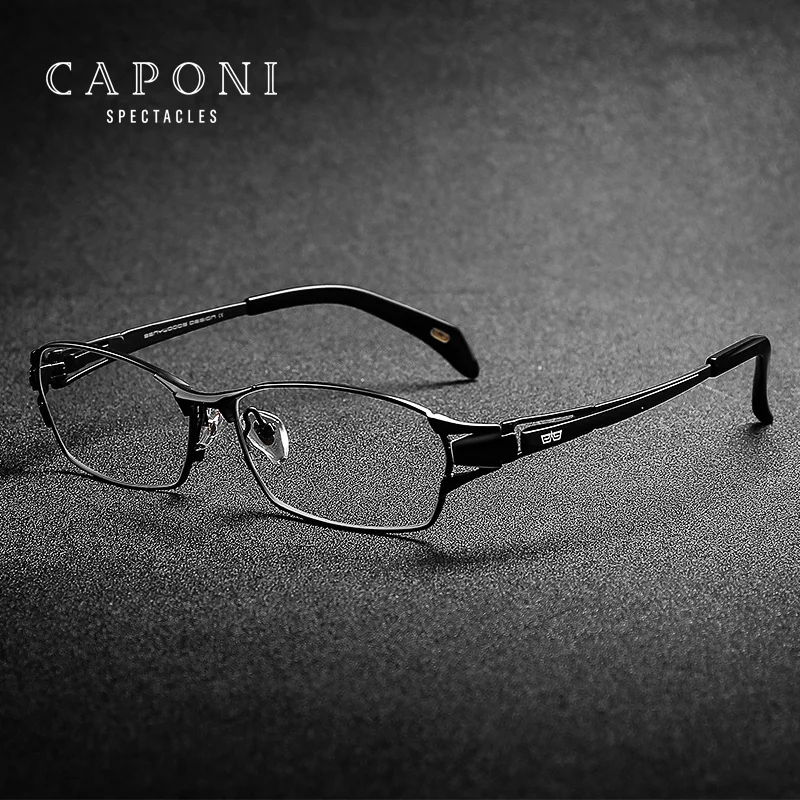 

CAPONI Men Eyeglasses Frame Pure Titanium Square Business Glasses Brand Designer Anti Blue Ray Computer Optical Glasses JF1190