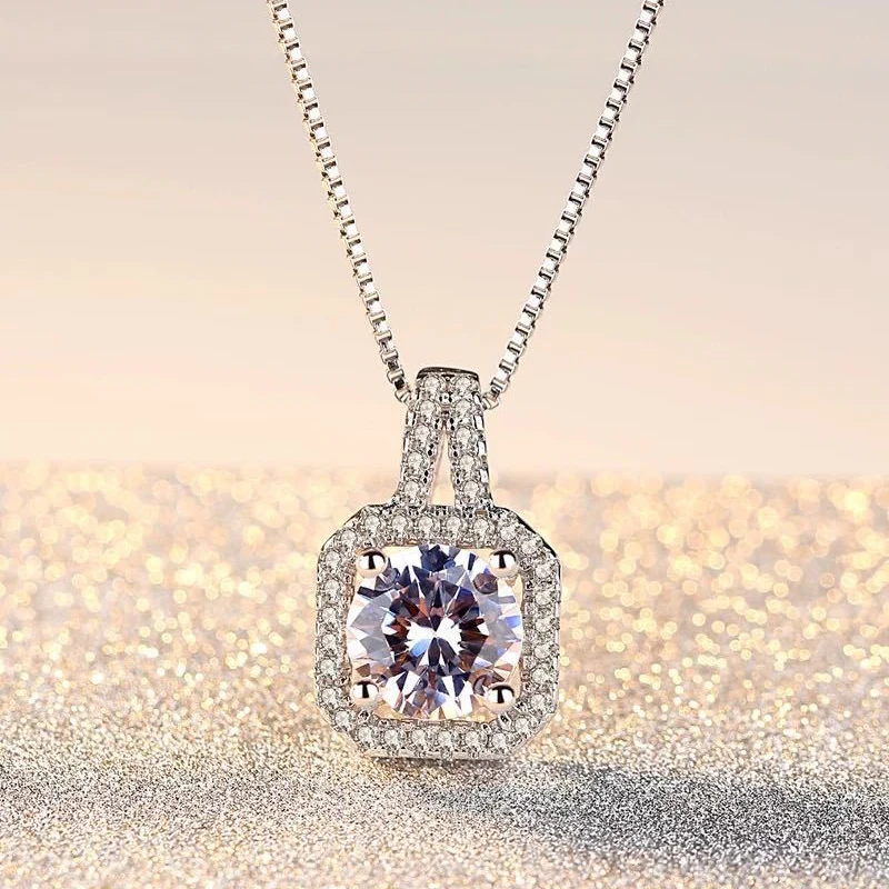 New Fashion 925 Sterling Silver AAA Zircon Square Pendant Necklaces Exquisite Crystal Clavicle Neck Chain For Women Jewelry Gift