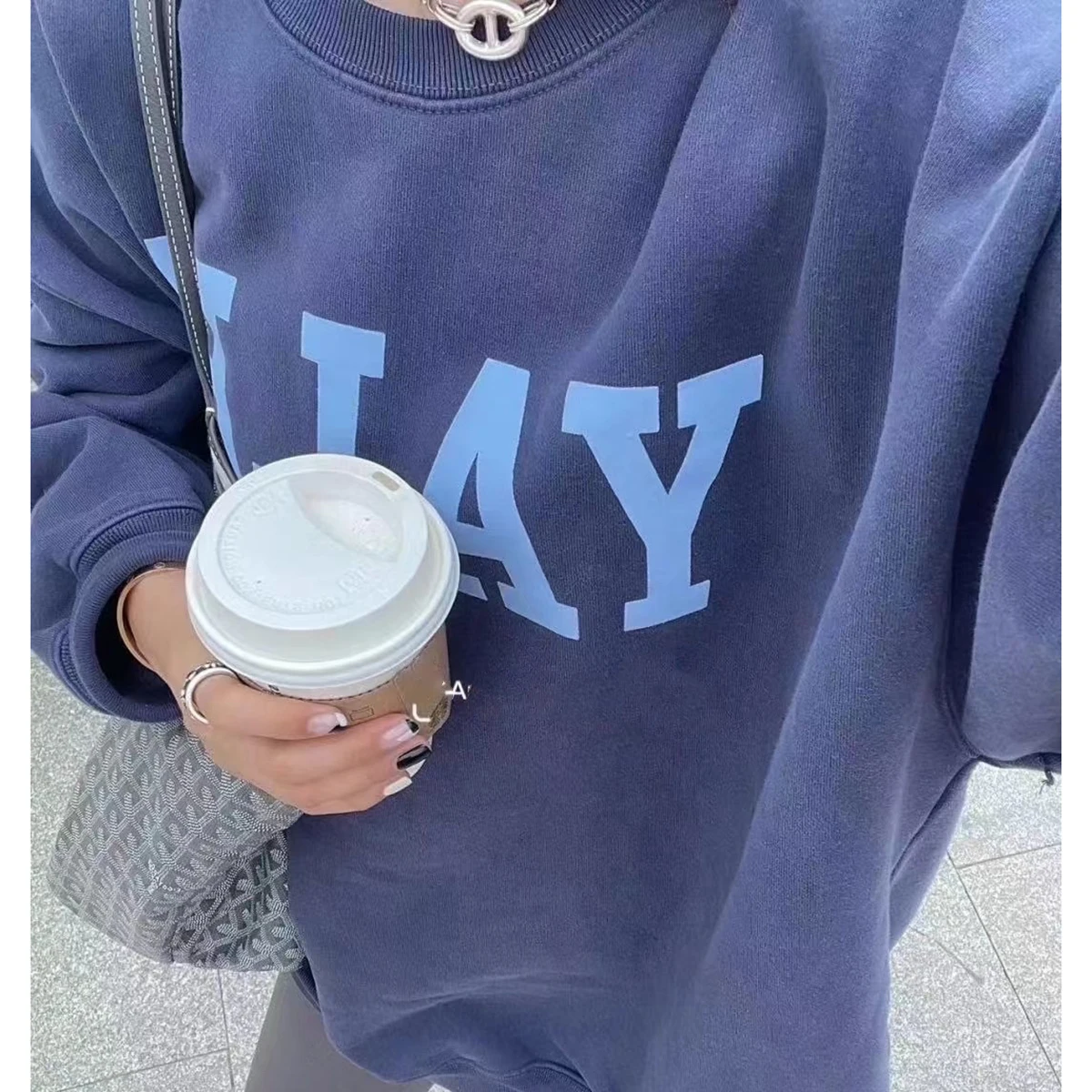 Letter Print Oversize Sweatshirts Women Fall Winter Round Neck Long Sleeve Cotton Pullovers Femme Vintage Casual Sweatshirt Tops