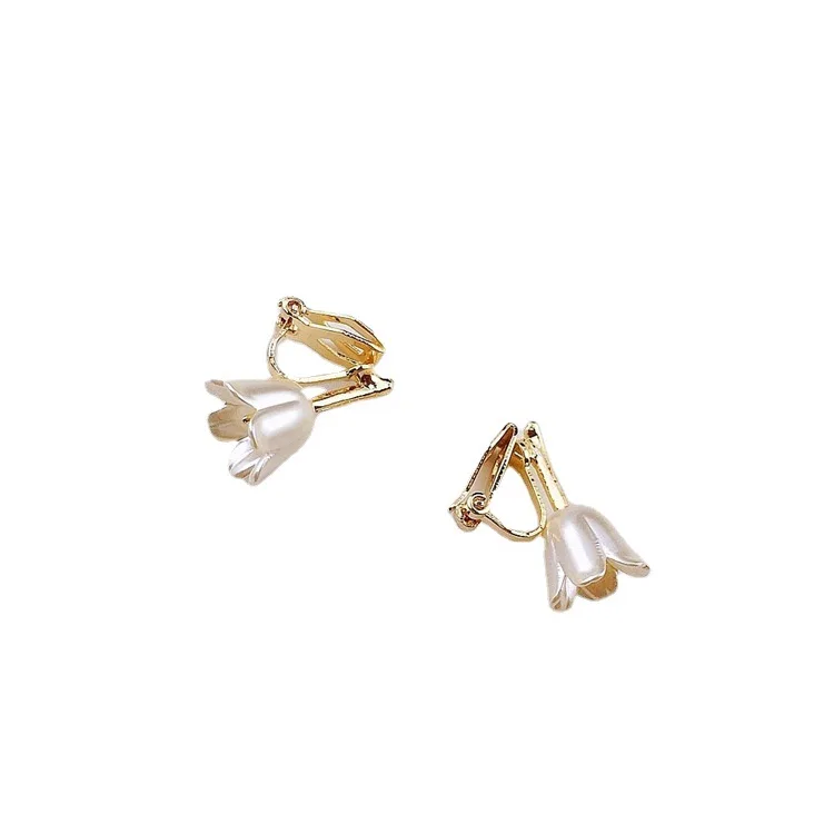 GRACE JUN 귀걸이에 꽃 모양 클립 여자에 대 한 아니 피어 싱 소녀 파티 결혼식 귀여운 골드 컬러 커 프 스 귀걸이 패션 쥬얼리