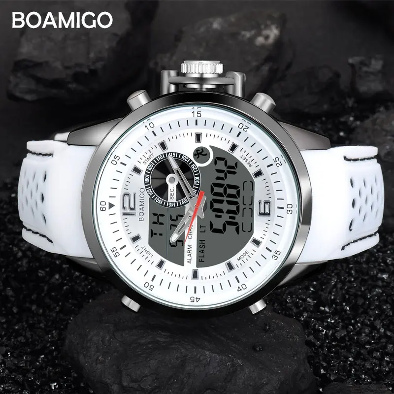 BOAMIGO Top Brand Men Sport Watches multifunction LED digital analog quartz white Military wristwatches