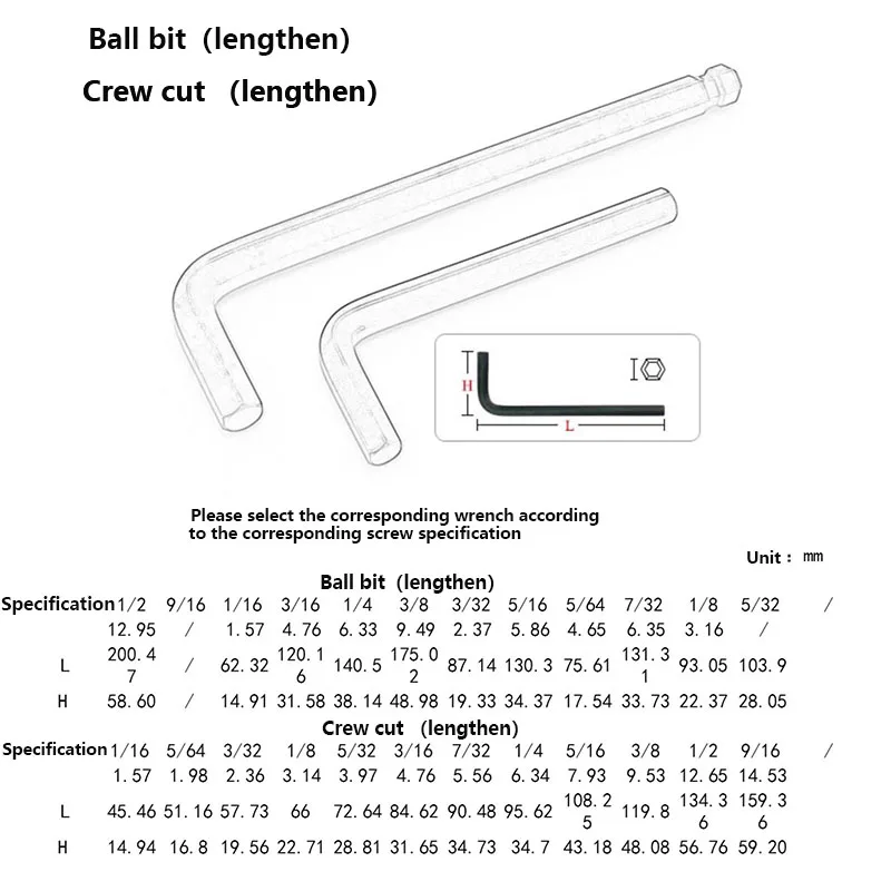 English hexagon socket wrench hexagon spoon Double-End L Type Screwdriver tool Allen key 1/16 5/16 3/32 1/8 5/32 3/16 7/32 1/4