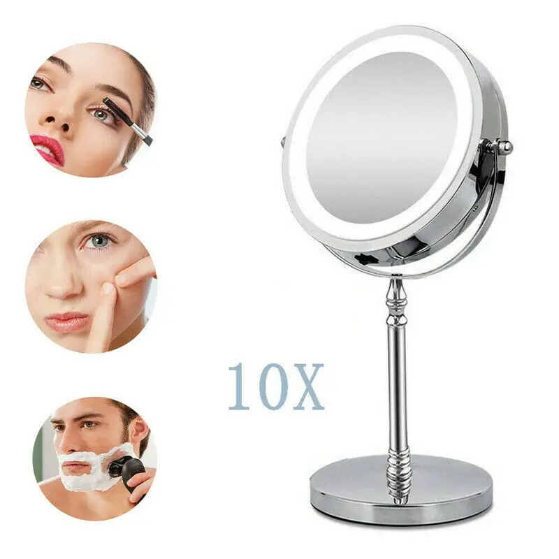 7 인치 360 ° 회전 더블 사이드 cosmeticMirror 10x 돋보기 LED 조명 화장 대 거울을 확인