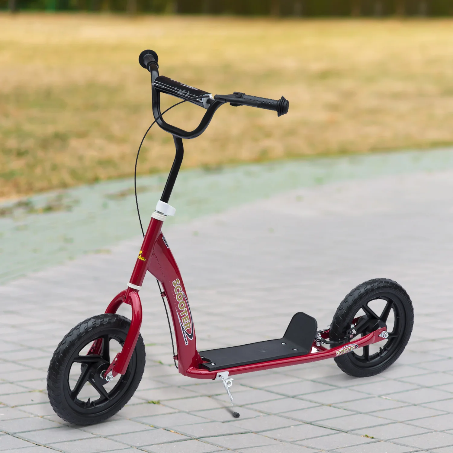 HOMCOM + 5 years old Scooter 2 wheels large 12 inch Scooter with brake and handlebar adjustable height Red