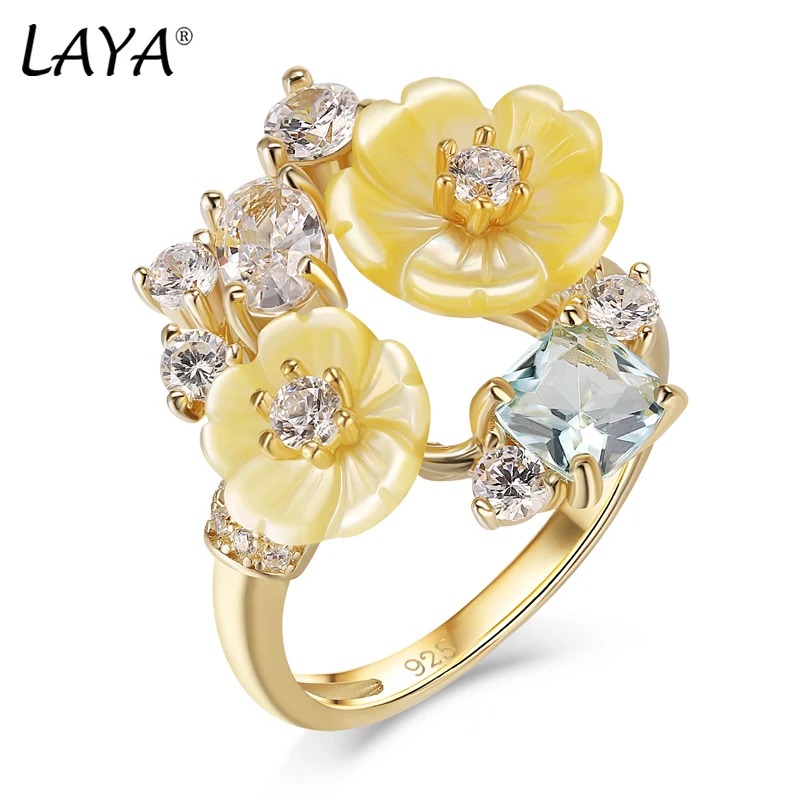 Laya pierścień dla kobiet wysokiej jakości cyrkonia naturalny żółty powłoki kwiat 925 Sterling Silver Anillos biżuteria 2022 Trend