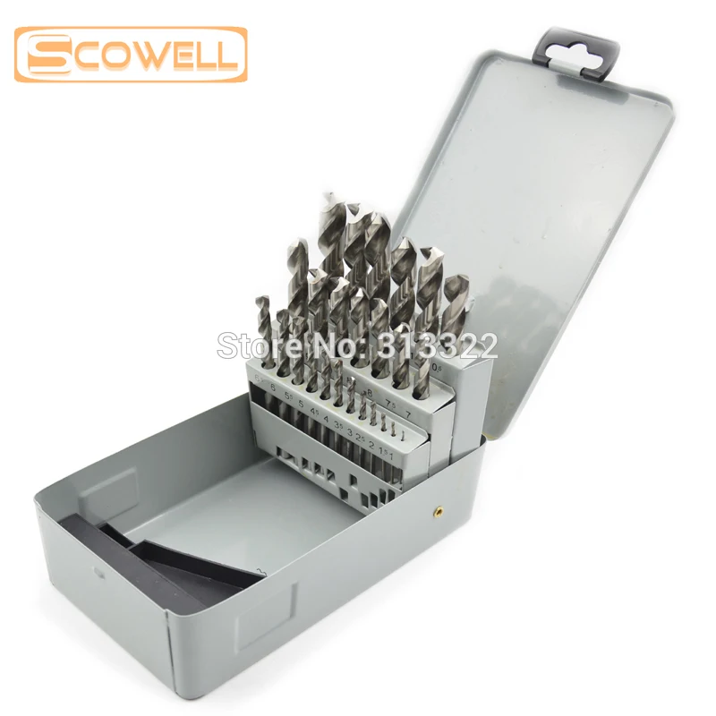 

25pcs SCOWELL HSS Twist Drill Bit High Speed Steel Jobber Drilling Bits Hole Cutter DIY Stainless Steel Wood Working Metal Drill