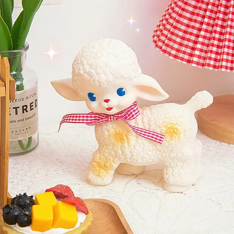 Retro klassische Gummi Schaf Puppe süße Mädchen Schatz Stimme Tier Geschenk Modell Lamm statische Schreibtisch Zimmer Wohnaccessoires Ornamente – Detail 2