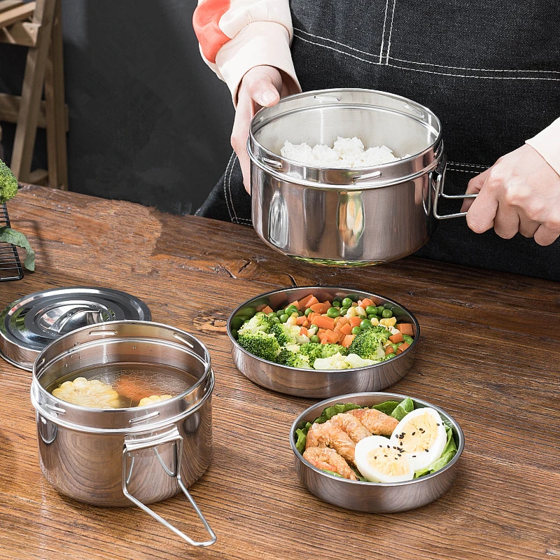 Thicken Stainless Steel Round Lunch Box Multipurpose Portable Bento Boxes Kitchen Food Storage Container with Lids Tableware