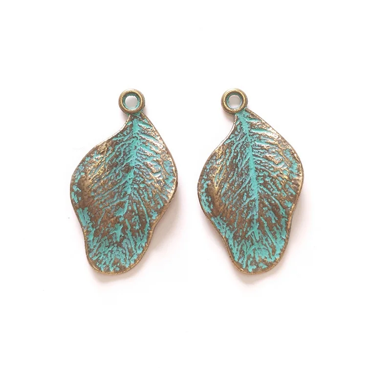 2021 NEW 10pcs 35*20MM New Retro Patina Plated Zinc Alloy Green Leaf Charms Pendants for DIY Jewelry Accessories