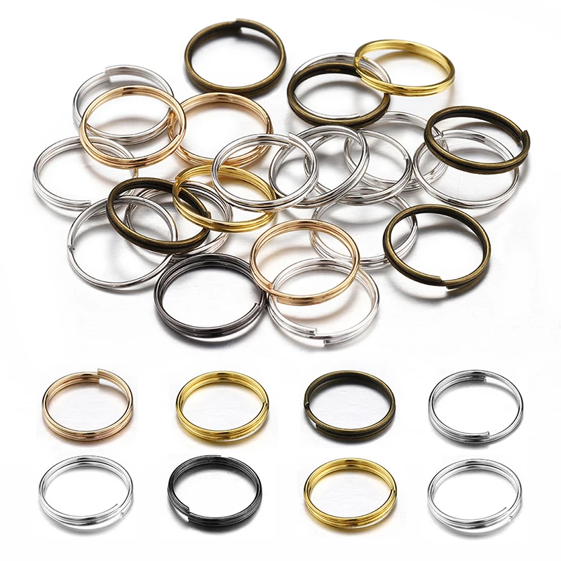 Double Loops Split Rings Conectores para Fazer Jóias, Open Jump Ring, Acessórios DIY, 5mm, 6mm, 7mm, 8mm, 10mm, 12mm, 14mm, 100-200pcs por saco