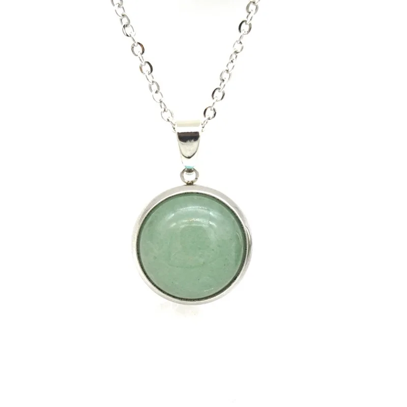 12MM Natural Stone Pendant Stainless Steel Chain Druzy Opal Blue Pink Crystal Collar for  Women Men Gift