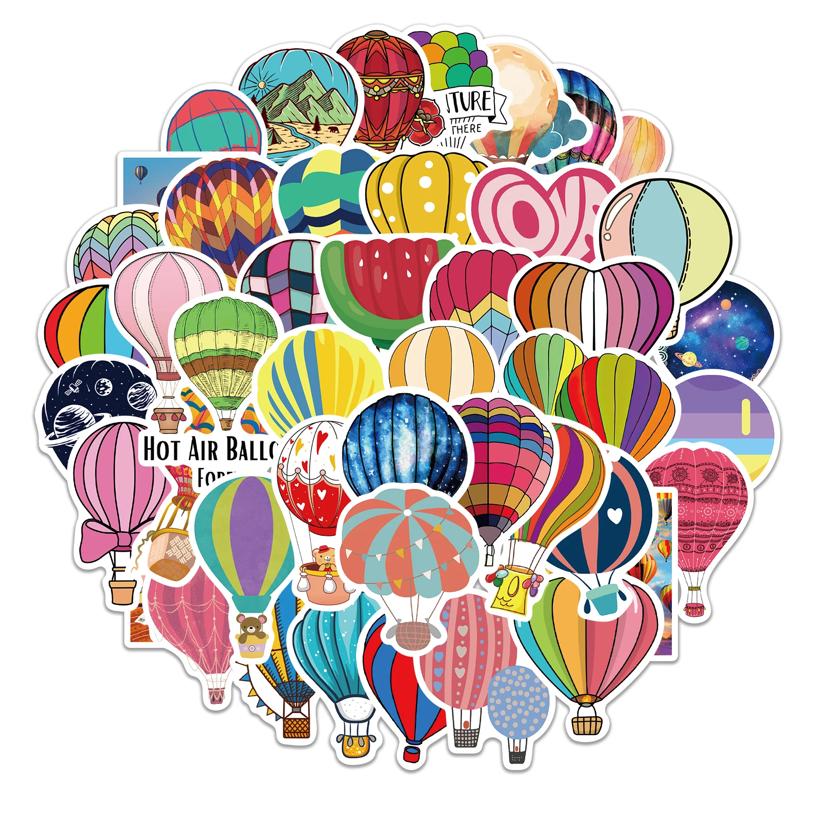 50PCS  Cartoon Hot Air Balloon Stickers For Suitcase Skateboard Laptop Luggage Fridge Phone Car Styling DIY Decal Pegatinas