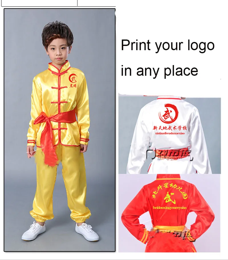 Fato de Wushu chinês tradicional para adultos e crianças, roupa KungFu, uniforme Tai Chi, roupa de arte marcial, logotipo personalizado, roupas para meninos e meninas