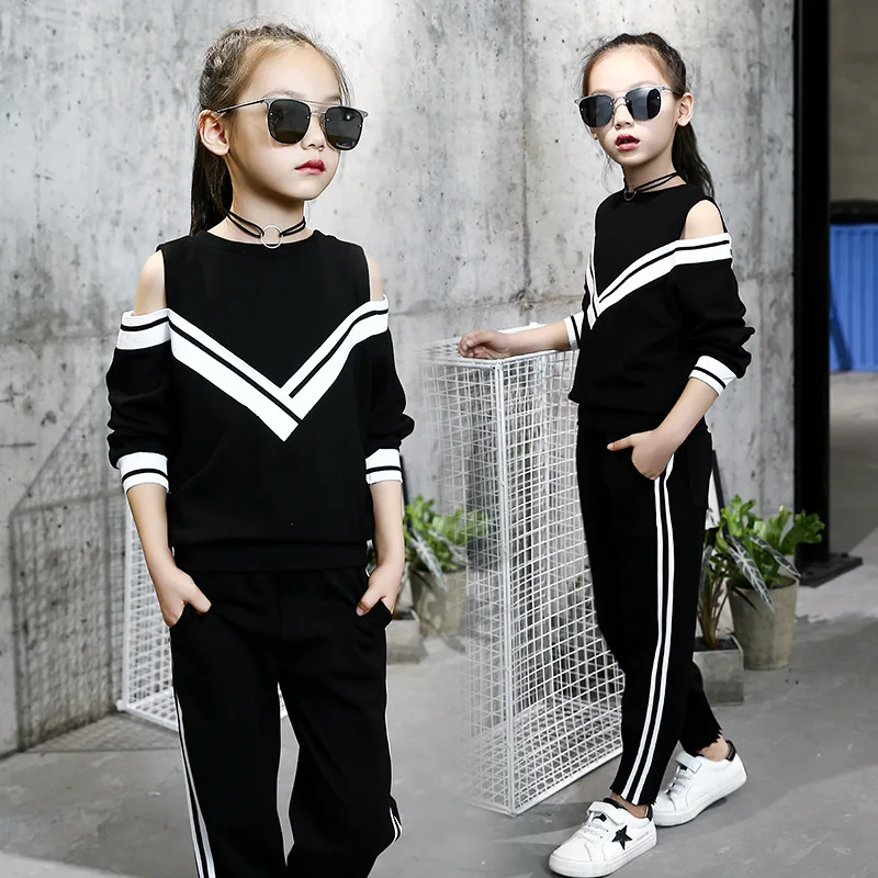 2024 Autumn spring Teens Girls Clothes Set Long Sleeve striped t shirt + Pants Casual Child tracksuit 4 5 6 7 8 9 10 11 12 Years