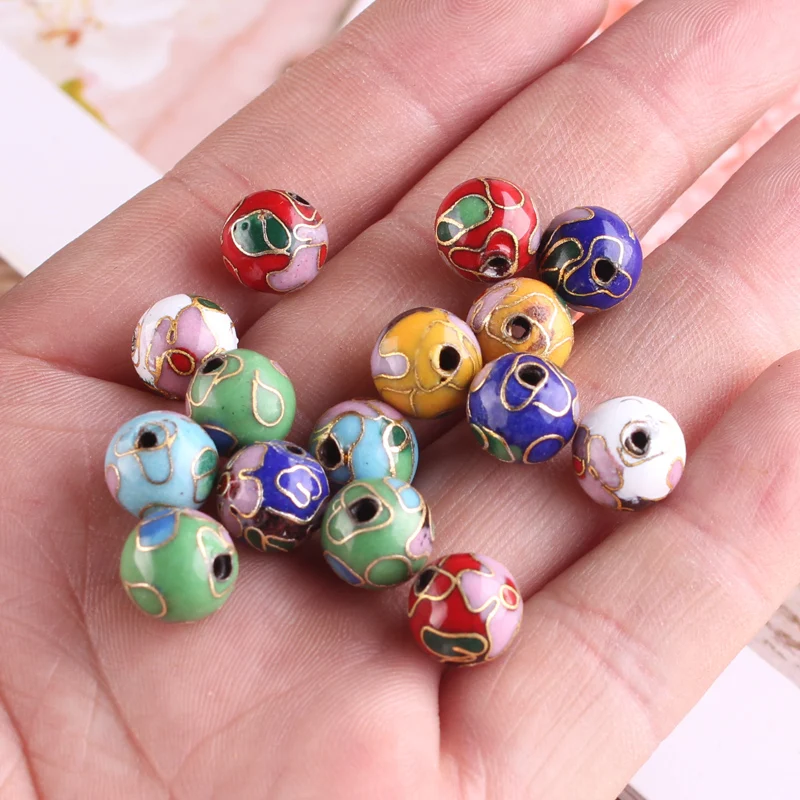 Polished Colorful Cloisonne Enamel Filigree Round Beads 6-14mm Handcrafted DIY Jewellery Making Earrings Necklace Bracelet 3pcs