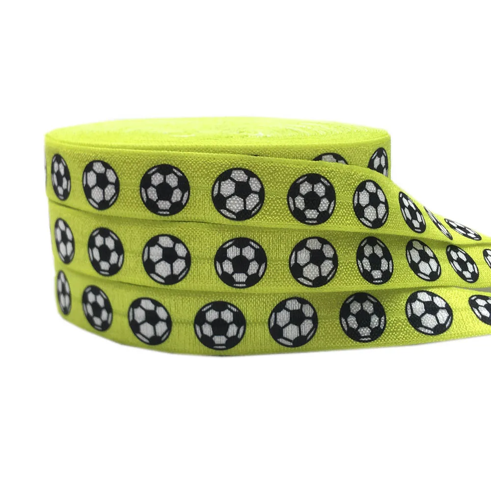 10 Yards 15mm Football Print Sport Fold Over Elastic Stretchy Band DIY Girls Hair Ties Strap Headband Accessories Wholesale