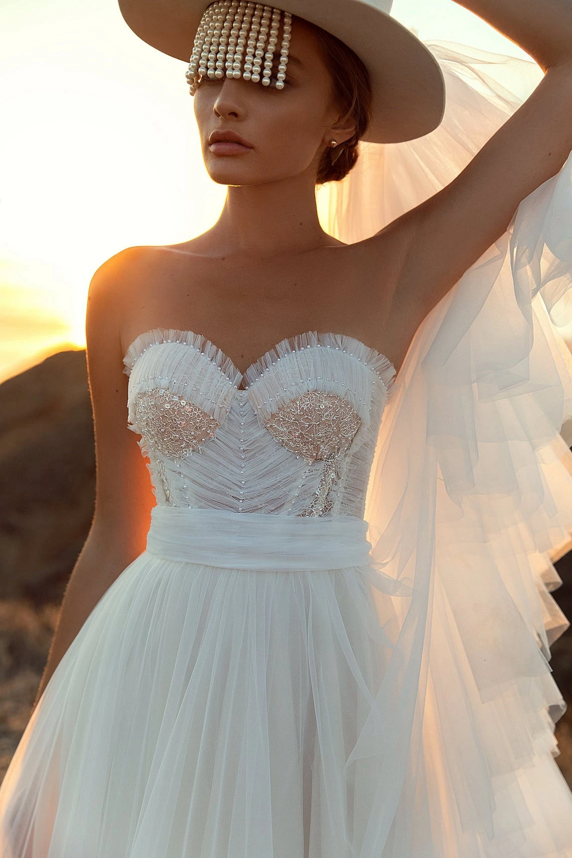 Abito da ballo con volant in Tulle bohemien gonna intera a strati senza spalline scollo a cuore in rilievo pieghettato Tulle Bustier corpetto abito da sposa