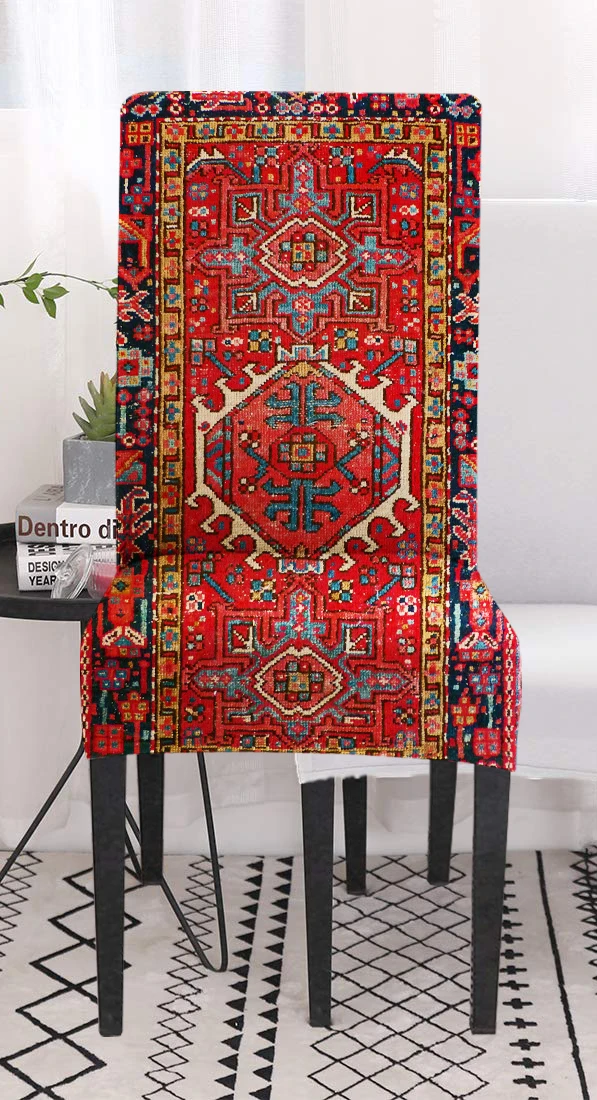 

Persian carpet oriental rug red Soft Room Greek Key Chair Covers with Printed Pattern, Banquet Chair Seat Protector Slipcover