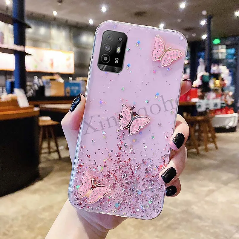 Phone case OPPO A94 A95 5G Reno5 Z butterfly Soft Transparent Bling Glitter OPPO Reno 5Z cover