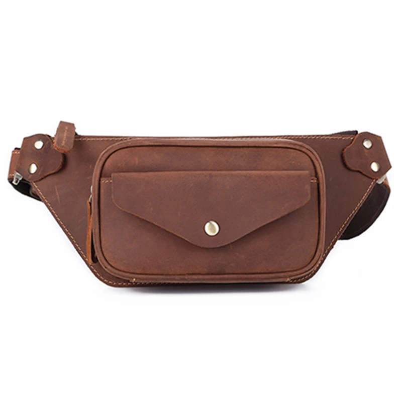 Cow Leather Waist Bag For Men Travel Waist Pack Vintage Small Fanny Pack Male Belt Pouch Bag Phone Chest Bag