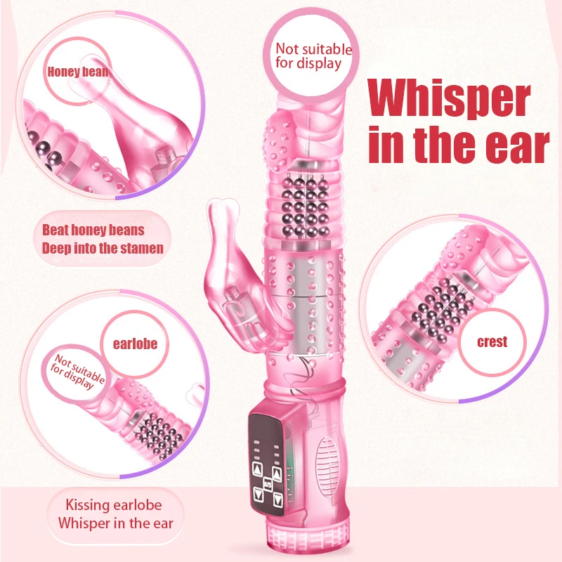 Vibrator Kelinci Dildo Realistis Vibrator Penis Klitoris Merangsang Pijat Transparan Berputar Manik Mainan Seks Wanita untuk Wanita