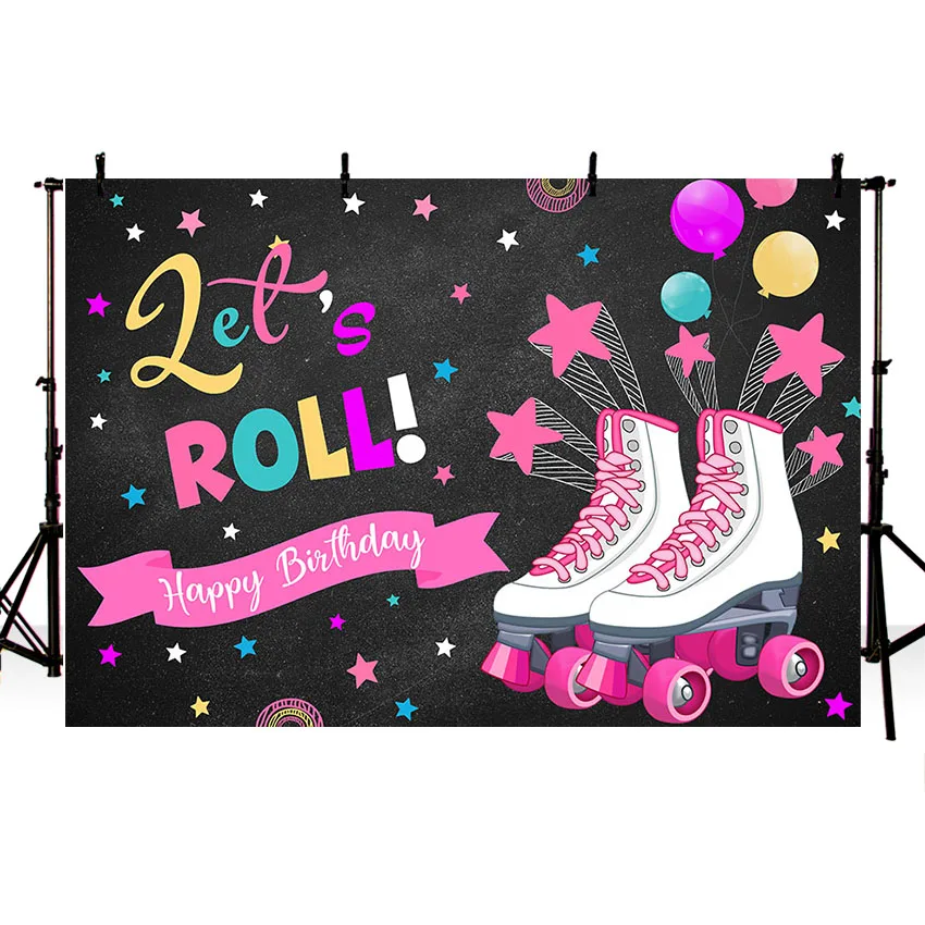 Mehofond Photography Background Let's Roll Girl Birthday Pink Star Balloon Party Roller Skating Neon Decor Backdrop Photo Studio