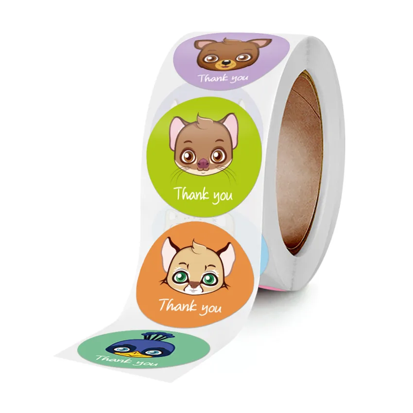 Cute Animals Cat Dog Sticker roll Thank you Sticker Sealing labels for Teacher Reward Student, Stationery Stickers, Kids toys