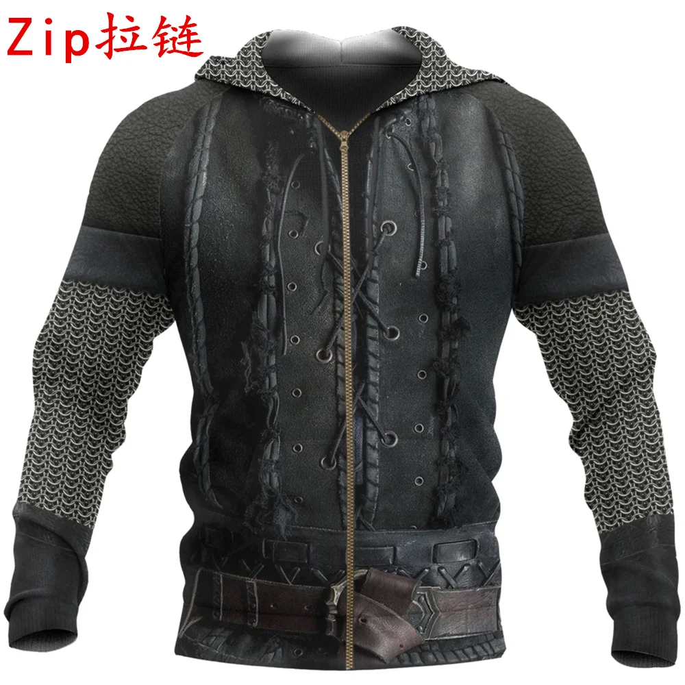 Retro Men Tops Warrior Armor 3D Full Printed Unisex Hoodie Autumn and Winter Fashion Casual Zipper Hoodie DY53