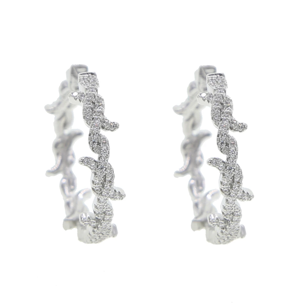 2025 Summer New Bling 5A Cubic Zirconia Cz Paved Hoop Earrings Women Trendy Micro Pave Barbed Wire Huggies Jewelry
