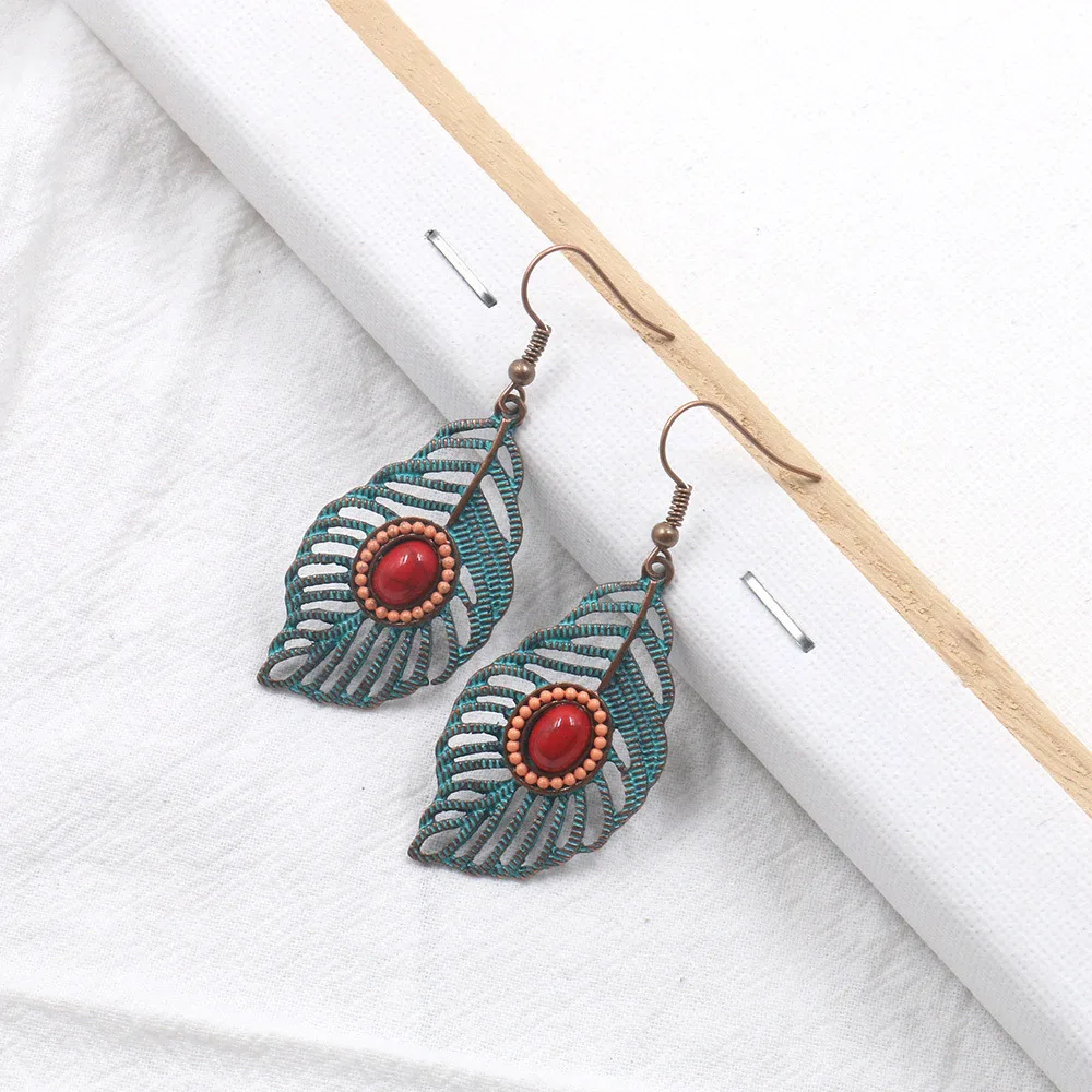 10 Stück/Set 22*41mm Böhmischer Stil Antike Bronze Feder-Anhänger Legierung Ohranhänger DIY Schmuck Ohrring-Komponenten – Detail 7
