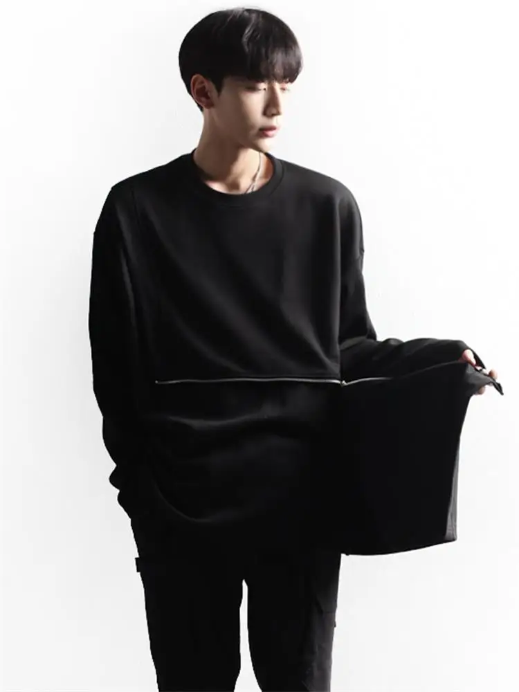 Men's Long Sleeve T-Shirt Spring And Autumn New Fashion Youth Personality Zipper Decoration Leisure Loose Large Size T-Shirt