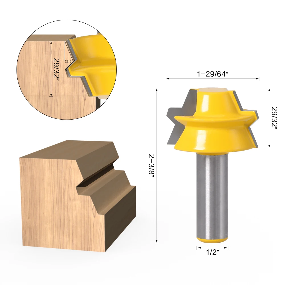 2pc Lock Miter Router 22.5 Degree Glue Joinery Router Bit - 1/2\