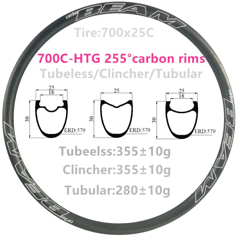 Only 285g Super light UD matte 30mm Depth Carbon Road Bike rims 700C Carbon Rims Clincher Tubeless Tubular T800 bicycle wheel