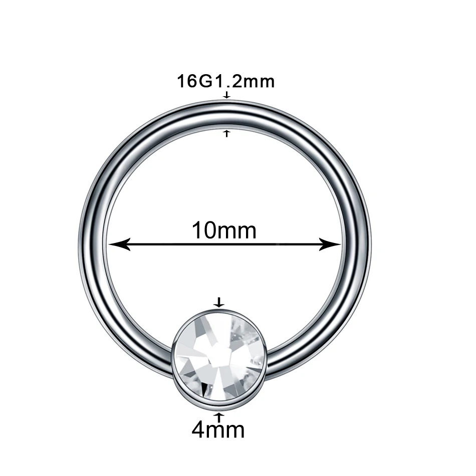 1PC Titanium CZ Nose Ring Piercing Gem Ball Ear Septum Helix Eyebrow Tragus Cartilage Earrings BCR Lip Ear Piercings Jewelry 16G