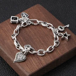 New Arrival Romantic Love Key Star Black Crystal Thai Silver Ladies Cross Chains Bracelet Jewellery Gift No Fade