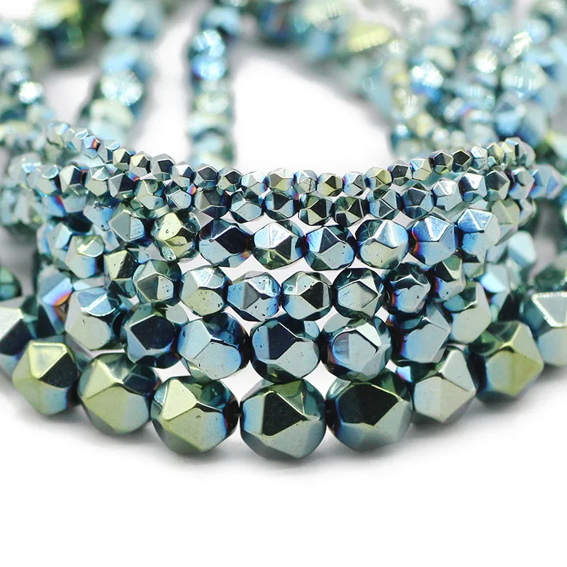 Natürliche Stein Grün Facettierte Runde Hämatit Spacer Lose Perlen Für Schmuck Machen DIY Charme Armband Halskette Accessoies 3-10MM