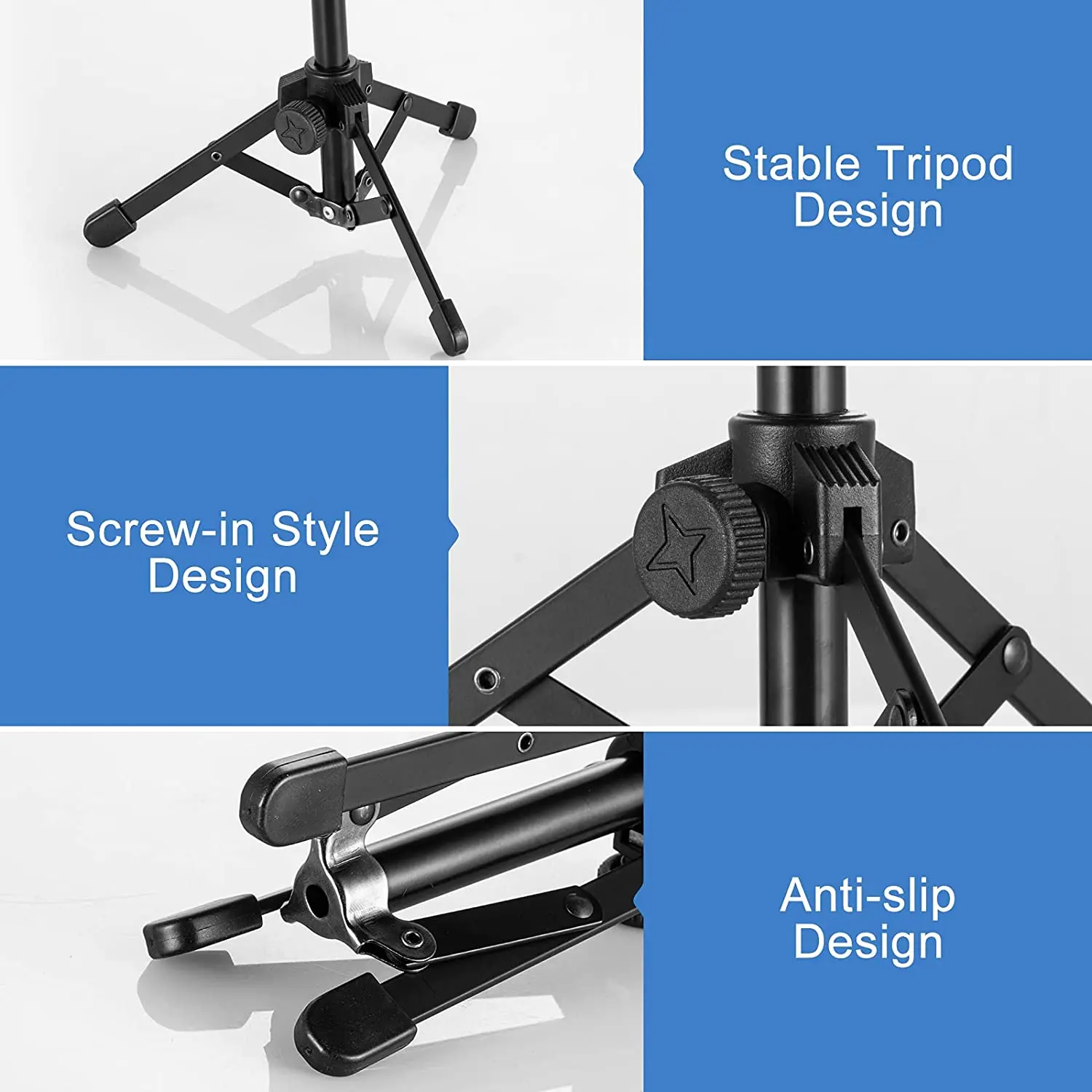 حامل ميكروفون صغير محمول قابل للطي لسطح المكتب من 5/8 بوصة إلى 3/8 بوصة برغي للبودكاست والدردشة عبر الإنترنت والمؤتمرات