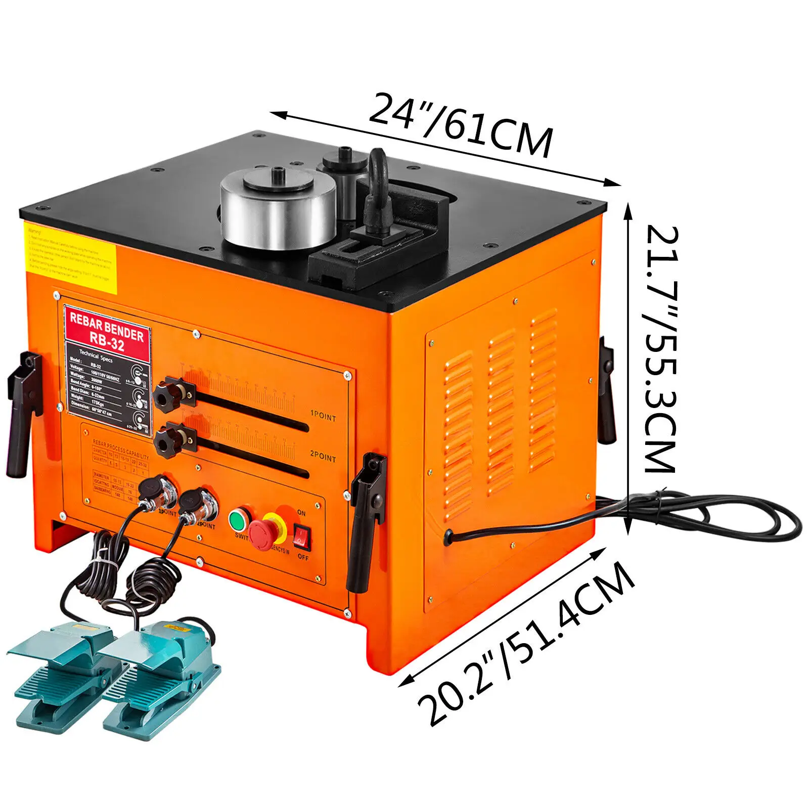 VEVOR-cortador de barras de refuerzo hidráulico eléctrico, con pedales de pie, 3000W, 110V, velocidad de flexión 6-7 S, 6mm-32mm para doblar barras de acero