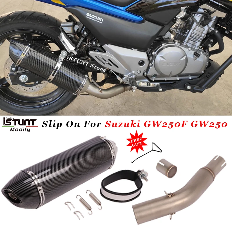 

Motorcycle Exhaust System Modified Single Row Middle Link Pipe Connect Escape muffler DB Killer Slip On For Suzuki GW250 GW250F