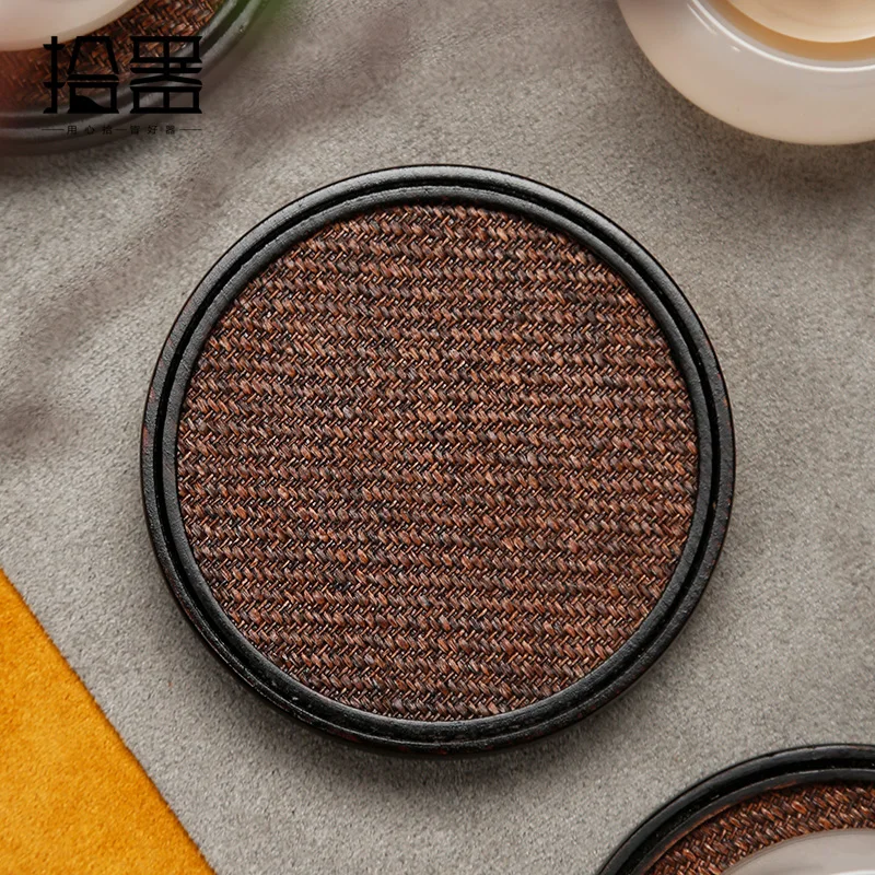 Japanese Burnt Tongmu Coaster Rattan Tea Cup Holder Pot Holder Pot Insulation Placemat Kung Fu Tea Set Tea Ceremony Accessories