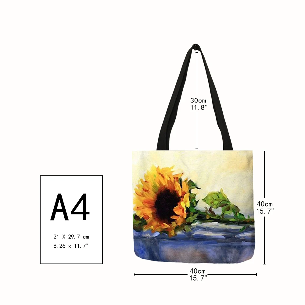 Excellent Bolso Shoulder Bags Oil Painting Style Sunflowers Handbag Eco Linen School Work Daily Use Casual Shopping Totes