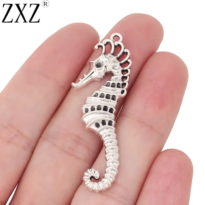 ZXZ 10pcs Tibetan Silver Large Seahorse Hippocampus Sea Horse Charms Pendants for Necklace Jewelry Making Findings 52x17mm