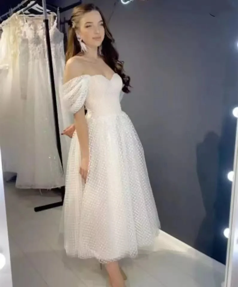 Robe de mariée courte en tulle pour femmes, robe gracieuse, longueur de rinçage initiée, point net, patients, magnifique, mariées, 2021 de réduction