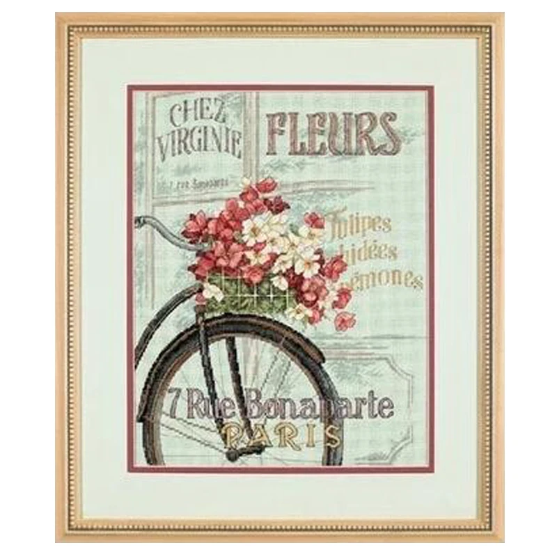 Amishop Lovely Counted Cross Stitch Kit, Parisian Bicycle Bike, Paris Fleurs Dim 35195, Free Delivery, Top Quality