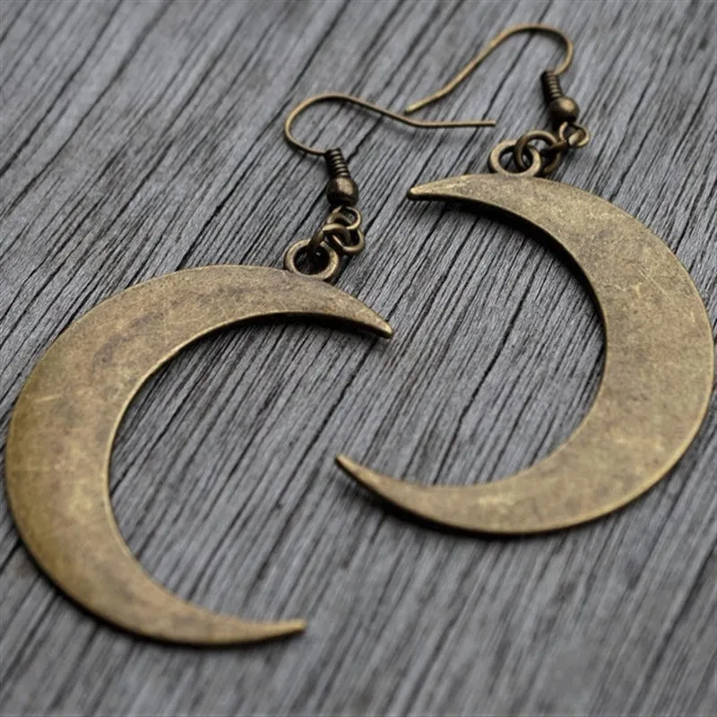 Bronze Big Crescent Moon Long Earrings Mystic Gothic Creative Statement Jewelry Wiccan Punk Witchy Goddess Women Gift Lunar