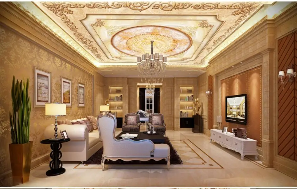 

Large Custom 3D Mural Wallpaper European palace marble relief pattern ceiling