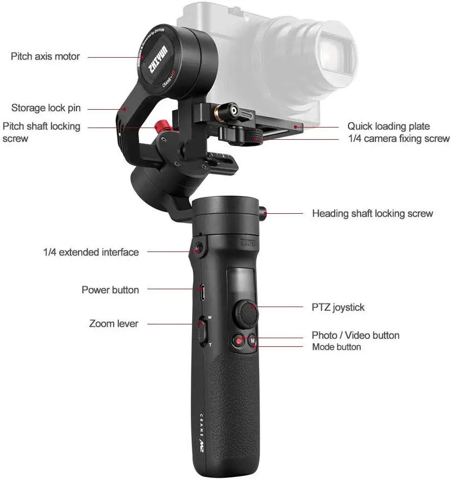 Zhiyun Official Crane M2 3-Axis Handheld Gimbal Stabilizer for Mirrorless Cameras / SmartPhone / ActionCameras / Compact Cameras