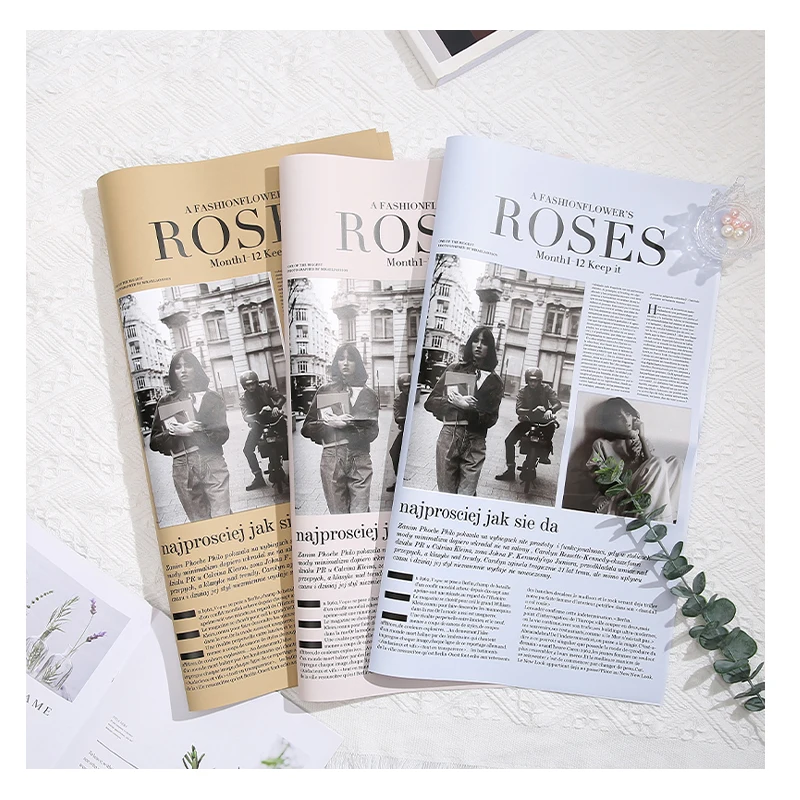 New Ouya Newspaper Rose Flower Bouquet Waterproof Wrapping Paper Retro Floral Material Gift 20 Sheets