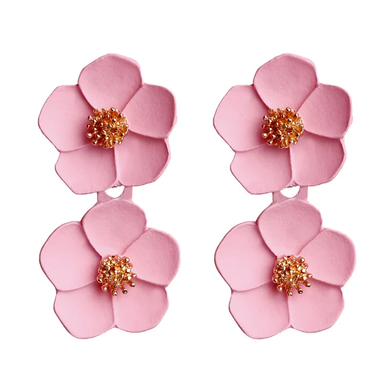 Pink Color Flower Drop Earrings for Women Summer Geometry Heart Leaf Butterfly Brincos Party Ear Jewelry Valentine\'s Day Gift